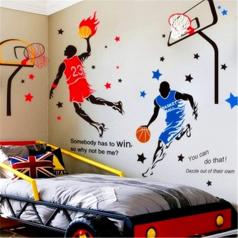 KeLay Fs 3D Basketball Player Wall Decals Decors for Boys Room,Sports Decals Stickers, Basketball Slam Dunk Wall Decors for Boys Bedroom - Image 1